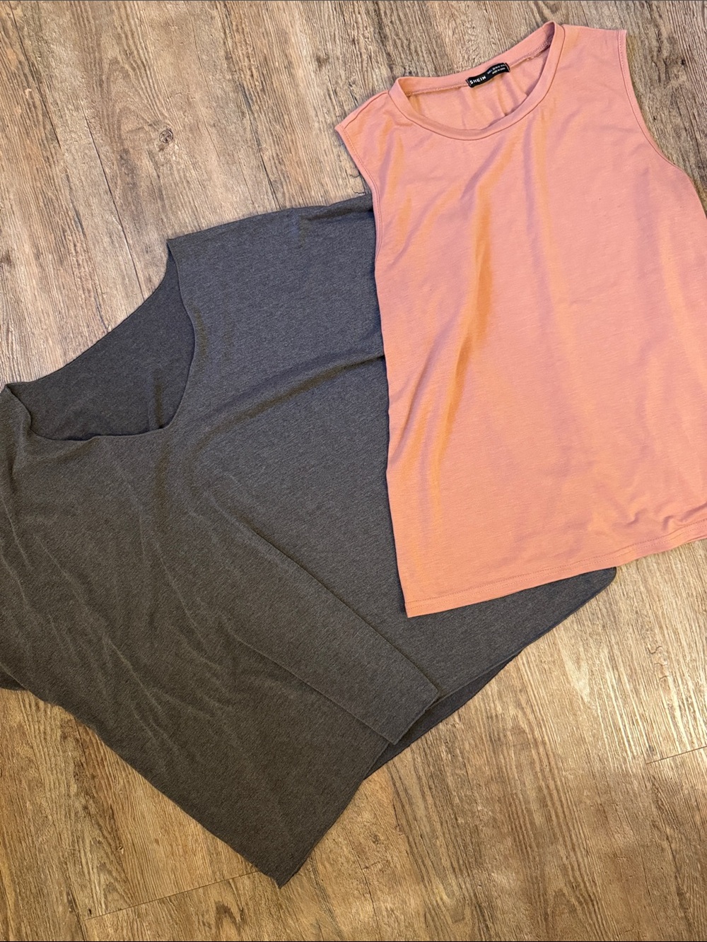 SHEIN 2 tops (pink tank and cute gray top)